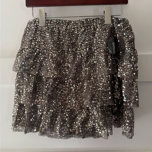 Express sequin silver tiered skirt
